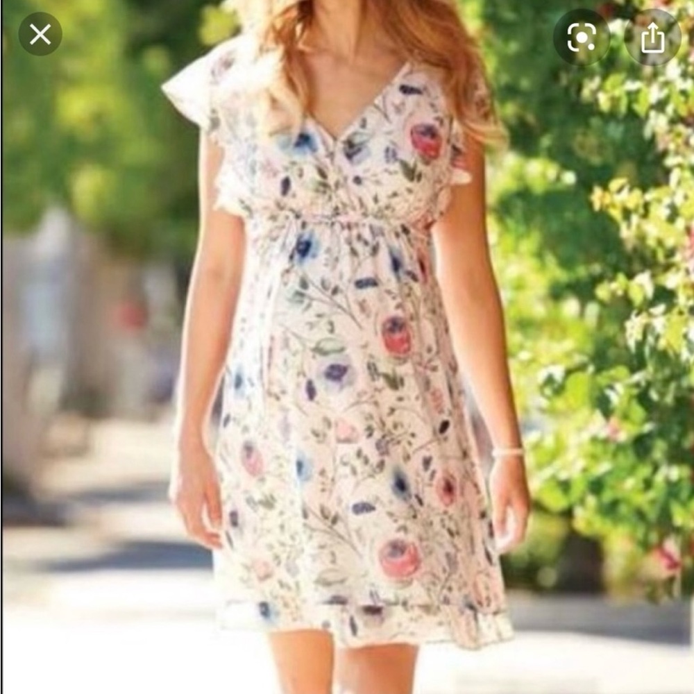 NWT Jessica Simpson Pink Floral Flutter-Sleeve Maternity Dress